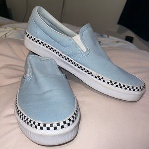 Women’s Light Blue Checkered Bottom Slip-on Vans